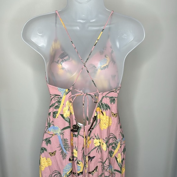 REFORMATION Chianti Pink Strappy Open Back Conga Bird Print Midi Dress Women’s - Picture 5 of 9